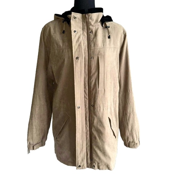 ST. JOHNS BAY Tan Hooded Outdoor Jacket Oversized Fit Mid-length Parka Sz Small - Picture 2 of 16